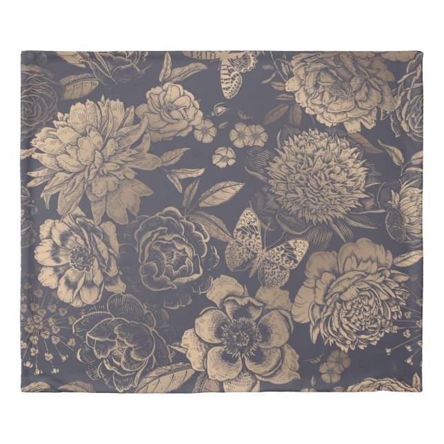 Beautiful flowers peonies, roses and butterflies.  duvet cover (Front)