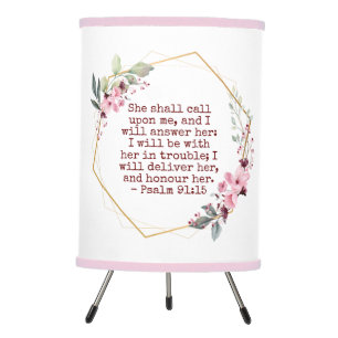 Beautiful Flowers Psalm 91 Tripod Lamp
