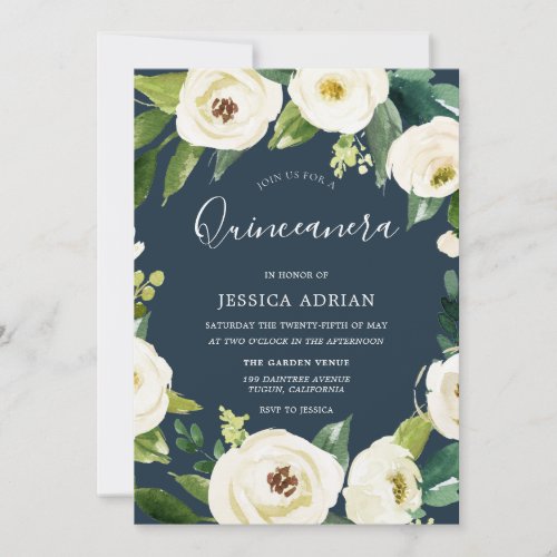 Beautiful Flowers Turquoise Quinceanera Invite