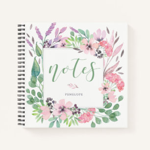 Beautiful Flowers Watercolor Floral and Leaves Notebook