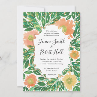 Beautiful Flowers Watercolor Painting Wedding Invitation