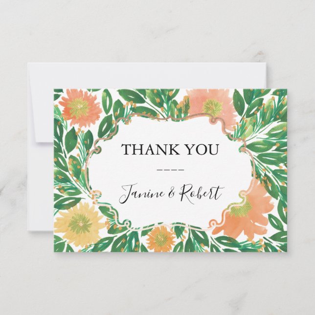 Beautiful Flowers Watercolor Thank You Card (Front)