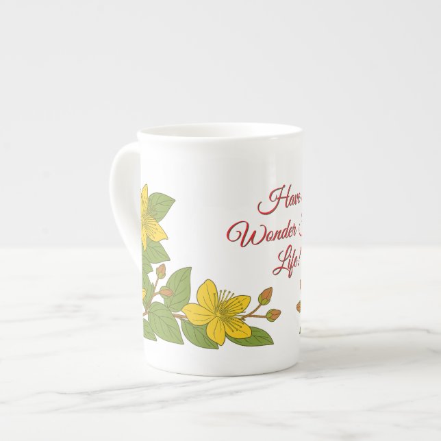 Beautiful flowers with good vibes bone china mug (Front Left)