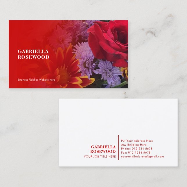 Beautiful Flowers With Gradient Red Business Card (Front/Back)