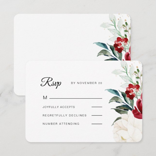 Beautiful Flowers with Greenery Christmas Wedding RSVP Card (Front/Back)