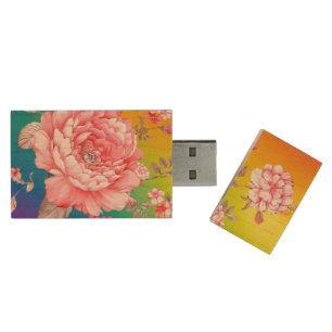 Beautiful flowers wood flash drive