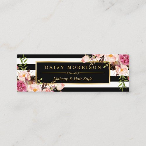 Beautiful Flowers Wrapping Gold BW Stripes Mini Business Card