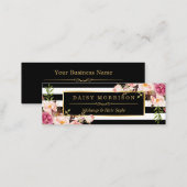 Beautiful Flowers Wrapping Gold B&W Stripes Mini Business Card (Front/Back)