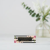 Beautiful Flowers Wrapping Gold B&W Stripes Mini Business Card (Standing Front)