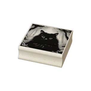 Beautiful Fluffy Black Cat with Eyes Rubber Stamp
