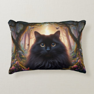 Beautiful Fluffy Black Cat with Gold Eyes Accent Pillow