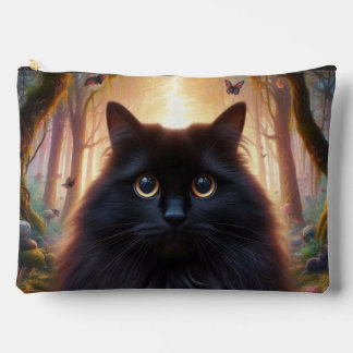 Beautiful Fluffy Black Cat with Gold Eyes Accessory Pouch