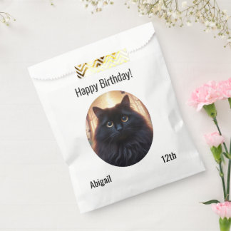 Beautiful Fluffy Black Cat with Gold Eyes Add Text Favor Bag