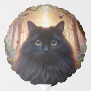 Beautiful Fluffy Black Cat with Gold Eyes Balloon