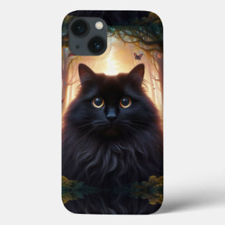 Beautiful Fluffy Black Cat with Gold Eyes iPhone 13 Case