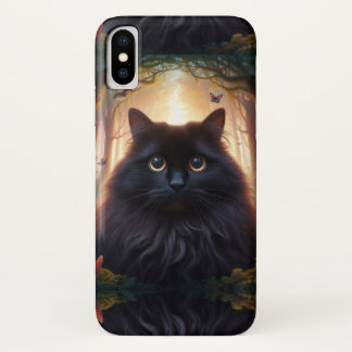 Beautiful Fluffy Black Cat with Gold Eyes iPhone X Case
