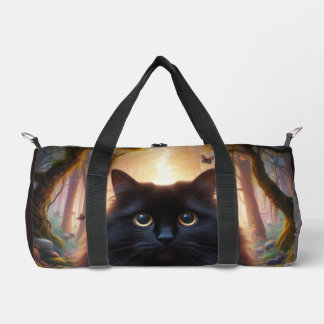 Beautiful Fluffy Black Cat with Gold Eyes Duffle Bag