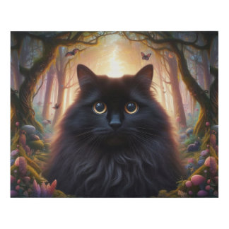 Beautiful Fluffy Black Cat with Gold Eyes Faux Canvas Print