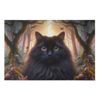 Beautiful Fluffy Black Cat with Gold Eyes Faux Canvas Print