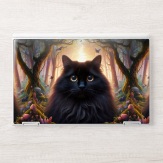 Beautiful Fluffy Black Cat with Gold Eyes HP Laptop Skin
