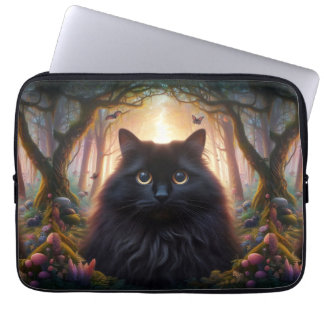 Beautiful Fluffy Black Cat with Gold Eyes Laptop Sleeve