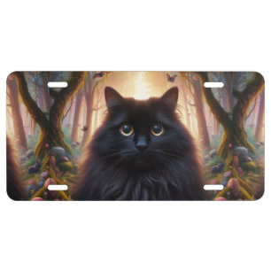 Beautiful Fluffy Black Cat with Gold Eyes License Plate