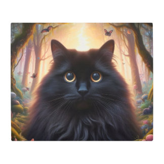 Beautiful Fluffy Black Cat with Gold Eyes Metal Print