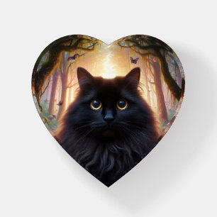 Beautiful Fluffy Black Cat with Gold Eyes Paperweight