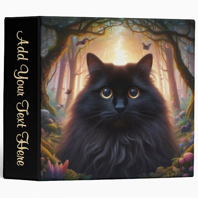 Beautiful Fluffy Black Cat with Gold Eyes Personal 3 Ring Binder (Front/Spine)
