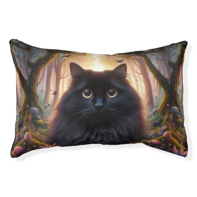 Beautiful Fluffy Black Cat with Gold Eyes Pet Bed (Front)
