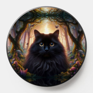 Beautiful Fluffy Black Cat with Gold Eyes PopSocket
