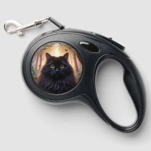 Beautiful Fluffy Black Cat with Gold Eyes Retractable Pet Leash