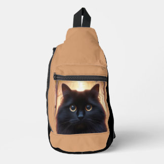 Beautiful Fluffy Black Cat with Gold Eyes Sling Bag
