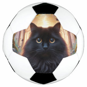 Beautiful Fluffy Black Cat with Gold Eyes Soccer Ball