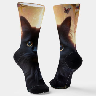 Beautiful Fluffy Black Cat with Gold Eyes Socks