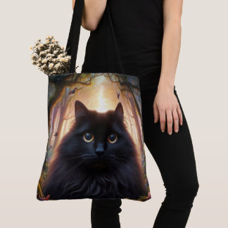 Beautiful Fluffy Black Cat with Gold Eyes Tote Bag