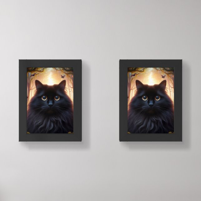 Beautiful Fluffy Black Cat with Gold Eyes Wall Art Sets (Front)