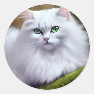 Beautiful Fluffy Cat Painting Classic Round Sticker
