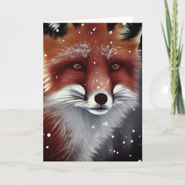 Beautiful Fluffy Red Fox in Snow Christmas Card (Front)