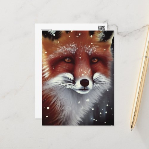 Beautiful Fluffy Red Fox in Snow Christmas Postcard