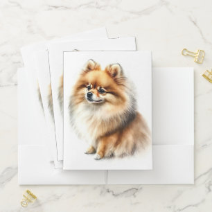 BEAUTIFUL FLUFFY RED & WHITE POMERANIAN DOG POCKET FOLDER