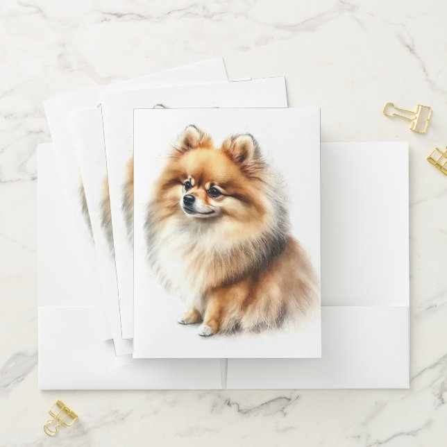 BEAUTIFUL FLUFFY RED & WHITE POMERANIAN DOG POCKET FOLDER (In Situ)