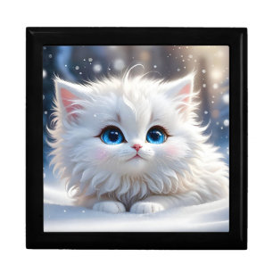 Beautiful Fluffy White Cat Blue Eyes Keepsake Gift Box