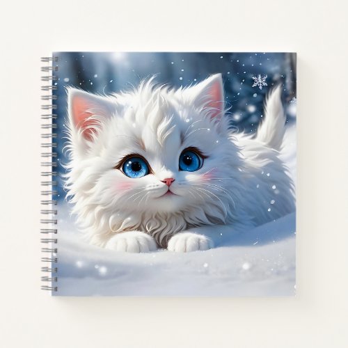 Beautiful Fluffy White Cat Blue Eyes Pink Cheeks  Notebook