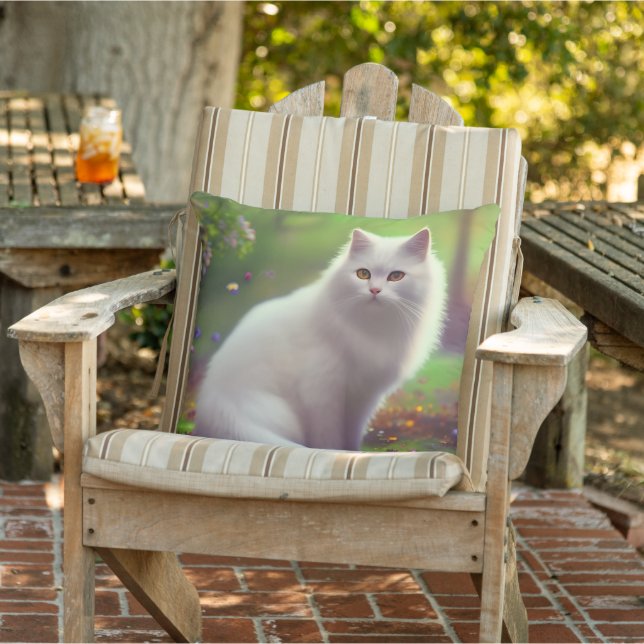 Beautiful Fluffy White Cat  Outdoor Pillow (Chair)
