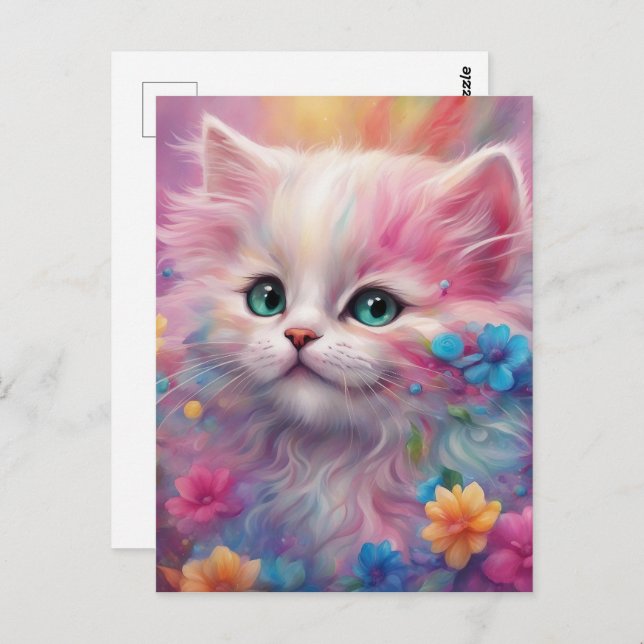 Beautiful Fluffy White Cat Postcard (Front/Back)