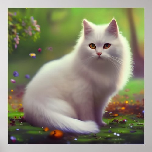 Beautiful Fluffy White Cat Poster
