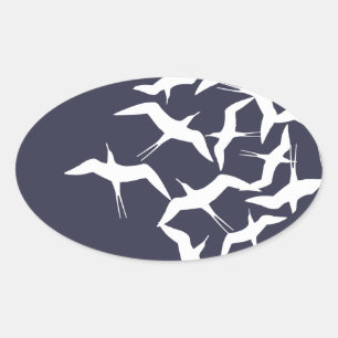Beautiful Flying Birds Pattern Product Oval Sticker