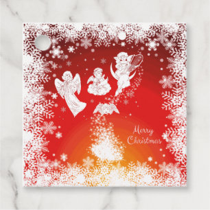 Beautiful Flying Christmas Angels-White Snow-Red  Favor Tags