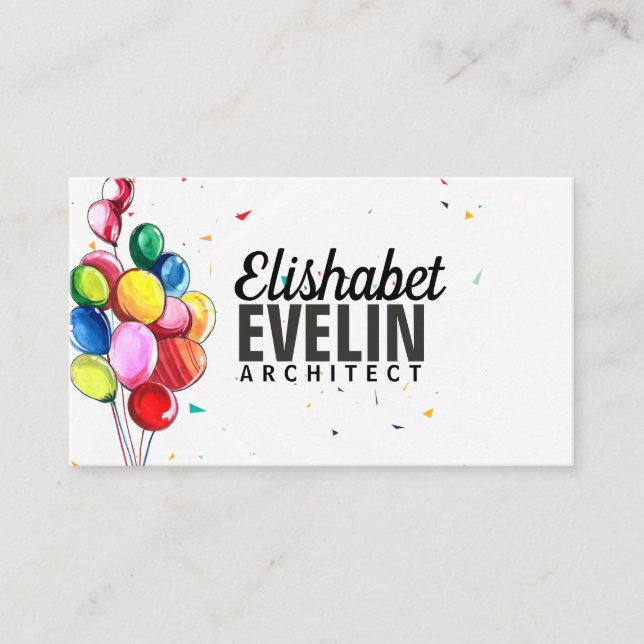 Beautiful flying colorful balloons business card (Front)